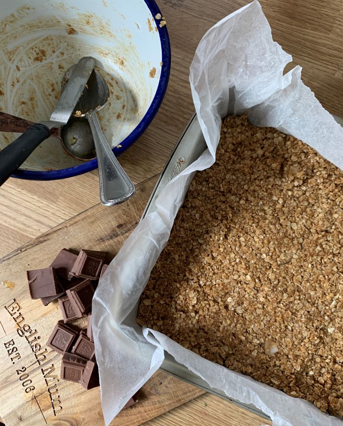 Coconut and chocolate chunk flapjacks