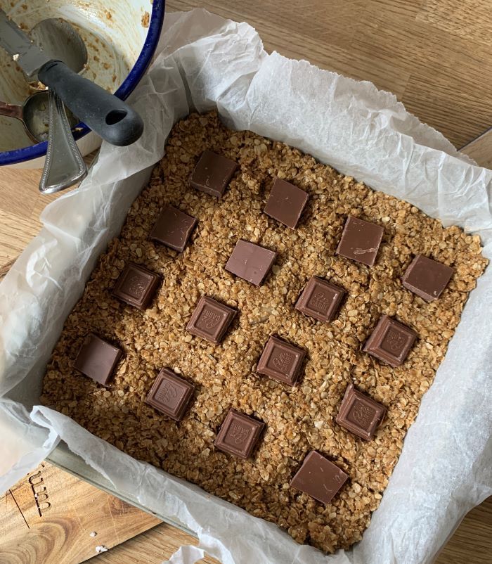 Coconut and chocolate chunk flapjacks